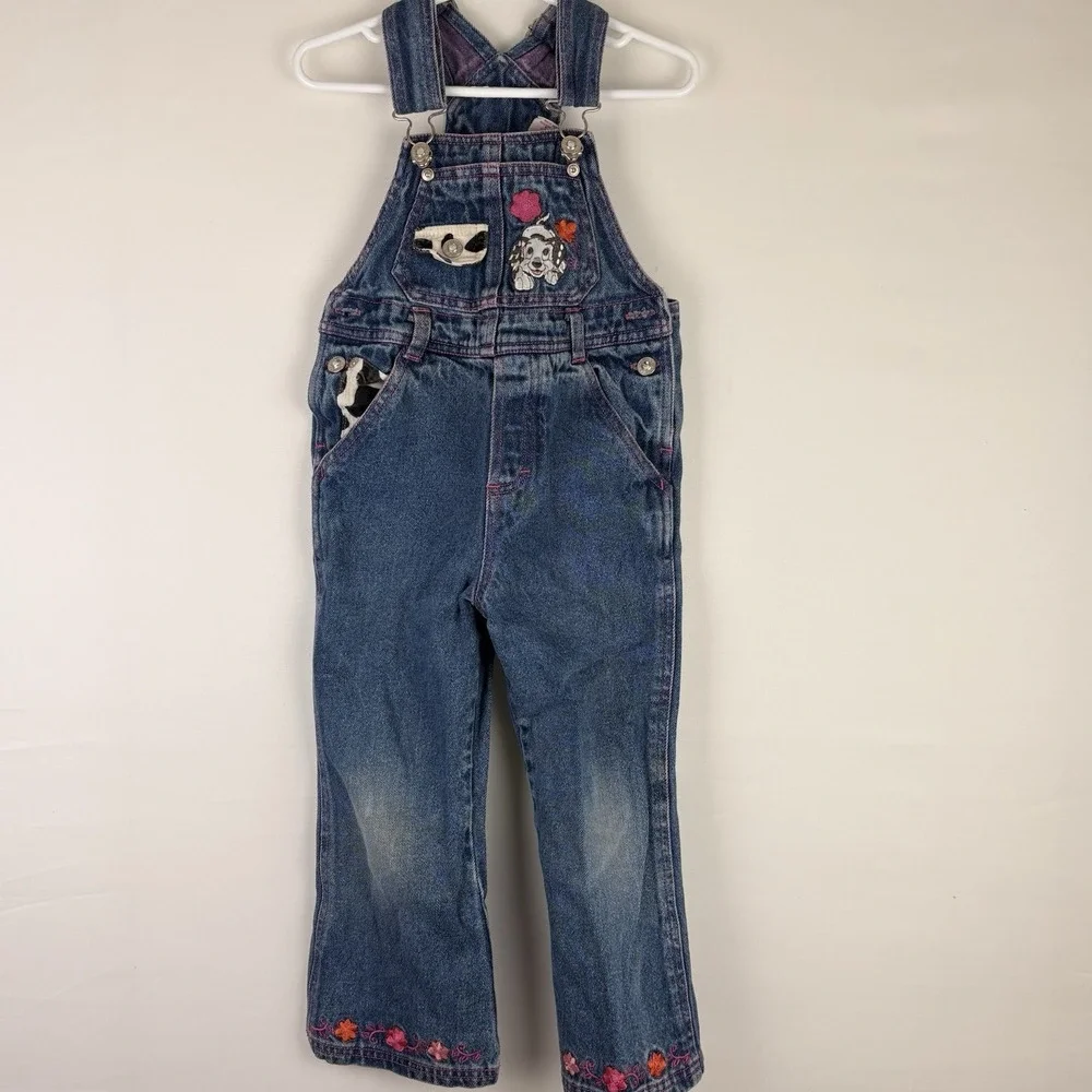 Vintage Disney 102 Dalmatians Size 4/5 Overall Embroidered Bibs Girls Rare Y2K